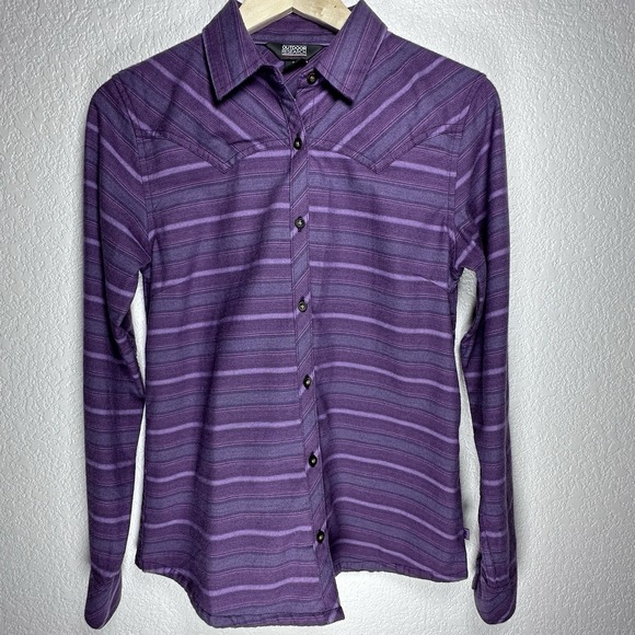 Outdoor Research Women's Pilchuck L/S Flannel Striped Western Shirt Purple Small - Picture 2 of 13